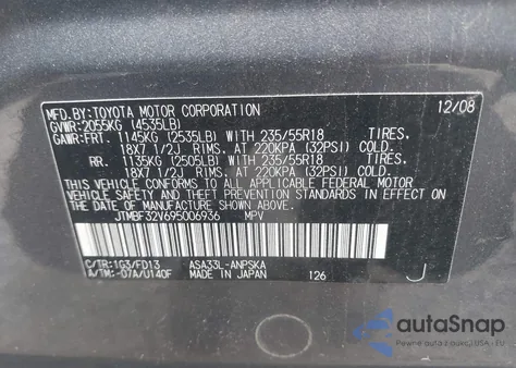 2009 Toyota Rav4 Sport z USA, uszkodzony, nr VIN JTMBF32V695006936